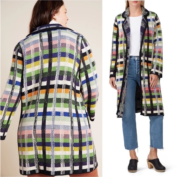 ALDOMARTINS Wool Alpaca Colorblock Plaid Long Maximalist Sweater Blanket Coat S - Picture 8 of 16